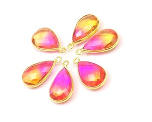 Bijoux en pierres précieuses multi-quartz faits à la main en forme de poire plaqué or unique connecteur de lunette Bali composants de résultats de bijoux - Product Image 6