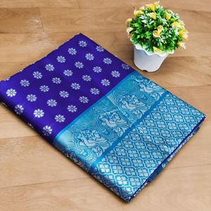 Brassière en soie Jacquard de kanjvaram, douce, Saree et touche de beauté Zari sara en argent, avec bordure assortie, vente en gros - Product Image 1