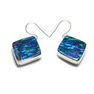 Boucles d'oreilles en argent sterling 925 Australian Boulder Opal Doublet Bello Synthétique Opale Taille 32X19MM Boucles d'oreilles - Product Image 2