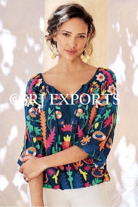 Banjara Top Elegant Floral Embroidery Premium Crinkle Gauze Long Sleeve O-Neck Lace Cotton Bohemian Breathable Eco-Friendly - Product Image 3