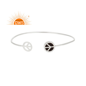 Black Onyx Gemstone Bangle Adjustable Peace Sign Sterling Silver Bangle Jewelry Manufacturer Supplier Classic Collection - Product Image 1