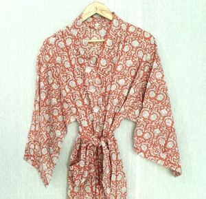 Kimono de algodón puro con estampado floral a mano, talla grande para adultos, a media pantorrilla largo, cinturón de cintura Natural, suelto, Sexy, Verano - Product Image 2