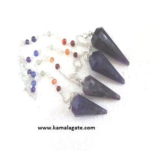 Vente en gros de chaîne à sept chakras avec pendule en améthyste en agate naturelle sculptée Artisanat en pierre semi-précieuse pour utilisation en souvenir - Product Image 1