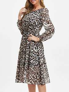 Style doux nouvelle robe Maxi imprimé léopard pour femmes longueur au genou manches longues naturel lavable pour les vacances d'été vacances Boho - Product Image 3