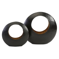 Portavelas de Metal Dorado y Negro con Recubrimiento en Polvo, Hecho a Mano, con Diseño Circular y Acabado Martillado, para Decoración de Interiores/Exteriores, Fiestas, Hogar y Bodas
