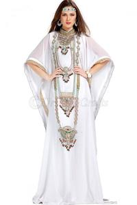 Georgette-caftán musulmán de satén con cuentas, caftán musulmán para boda, ropa islámica, blanco - Product Image 2
