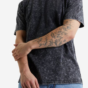 2022 Venta caliente de talla grande lavado con ácido 100% algodón camiseta de punto liso en blanco ropa de calle para hombres al por mayor - Product Image 5