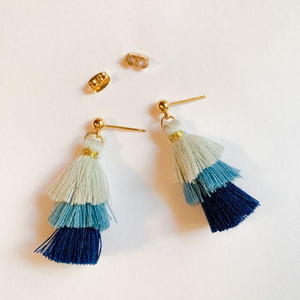 Light to Dark <b>Blue</b> Tiered Tassel <b>Earrings</b> Handmade Happiness - Product Image 1