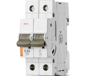 Reve-disyuntor en miniatura 63 amperie, interruptor MCB curvo de 2 polos, blanco - Product Image 5