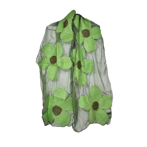 100% Écharpe en laine mérinos et sciffon Style Long avec motif de fleurs à prix raisonnable - Product Image 2