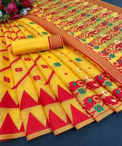 Kanchipuram Saree en soie Tenue de fête Mariage indien Dernier créateur Banarasi Sari en coton et soie avec chemisier Vêtements pour femmes Grossiste ethnique - Product Image 6