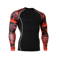 Jersey Olahraga Hitam Solid Kompresi Lengan Panjang Pria Slim Fit Bernapas Cepat Kering Desain Karakter Cetak O-Neck 180g High