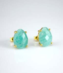 Natural Gemstones Tear <b>Drop</b> Shape 925 <b>Sterling</b> <b>Silver</b> Gold Vermeil Prong Set Stones Size12x9mm Healing Energy Stone Stud <b>Earring</b> - Product Image 2