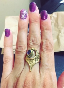 Bague unisexe en pierre d'améthyste de style bohème Bague en laiton avec incrustation de pierres précieuses pour cadeau d'anniversaire - Product Image 2