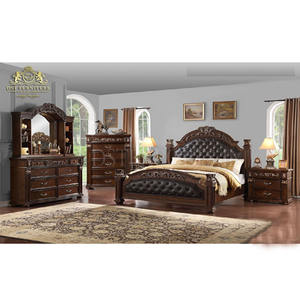 Juego de dormitorio de estilo antiguo, mueble de dormitorio de estilo Queen francesa con acabado de nogal, diseño Vintage pulido marrón - Product Image 1