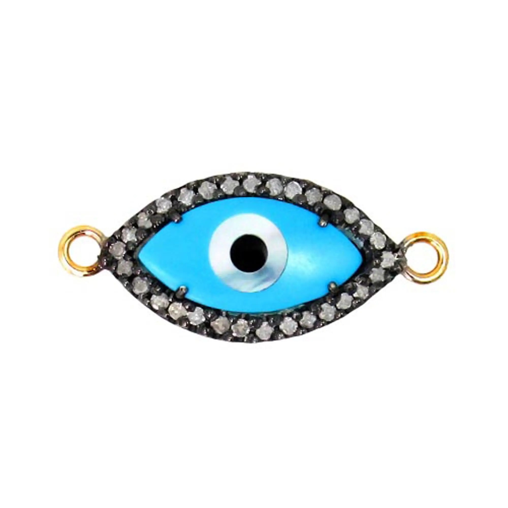 Diamond Pave Mother of Pearl Gemstone EvilEye Connector Finding 925 Sterling Silver Jewelry