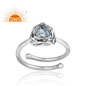 แหวนพลอยบุษราคัมสีน้ำเงินพฤศจิกายนแหวนสเตอร์ลิงออกซิไดซ์925เครื่องประดับสามเหลี่ยมปรับได้ขายส่ง - Product Image 2