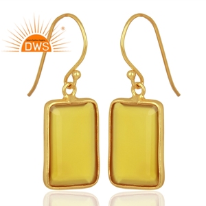 Yellow Chalcedony Gemstone Earring Square Designer Gold Plated 925 Silver Earring Women's Jewelry Supplier - Product Image 2