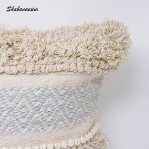 Natural Cotton Diamond Pattern Fabric Design Fringe Striped Cushion Cover 45 X 45 cm Handmade Boho Sofa Pillow Case - Product Image 2