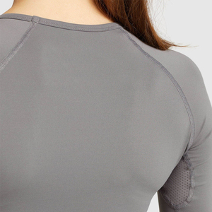 Camiseta de Yoga para mujer, ropa de cuello redondo de alta calidad, sudaderas grises al por mayor - Product Image 4