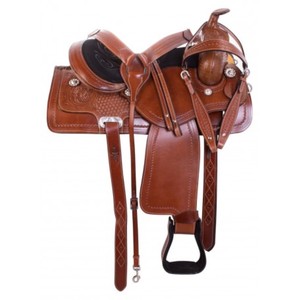 ชุดอานจักรยานหนังแท้ทนทานแบบพรีเมี่ยมสำหรับแข่งม้าตะวันตกมีหลายขนาด (14-18 ") และสีให้เลือก - Product Image 1