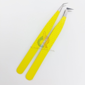 Best Selling Stainless Steel Eyelash Extension Tweezers Yellow <b>Silver</b> with Sustainable Isolation and <b>Fan</b> Making Ability - Product Image 2