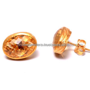 Pendiente de Plata de Ley 925 con gema de citrino, joyería hecha a mano, con cierre de tuerca - Product Image 1