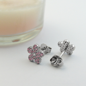 Boucles d'oreilles clous en argent sterling 925 avec zircon, motif fleur magnifique, pour anniversaire, comme bijou de charme - Product Image 4