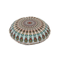 Funda de Cojín para Sofá de Salón con Diseño Mandala, de Algodón, Redonda de 32 Pulgadas, Cierre Invisible con Cremallera, Lavable, para Uso en el Hogar y Hoteles, OEM