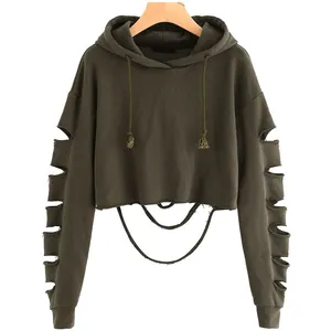 Custom Solid Color Low Shoulder Hollow Out Women Cheap Price Hoodies