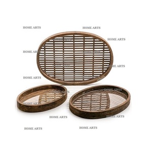 Plateau de service alimentaire en bois et en verre ensemble de trois tailles différentes servant des bonbons Dates plateau pour la maison hôtel - Product Image 1