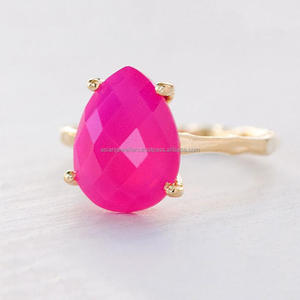 ร้อนสีชมพู Chalcedony อัญมณีแหวน925เงินสเตอร์ลิงที่สวยงาม Handmade ทองชุบแฟชั่นเครื่องประดับ - Product Image 1