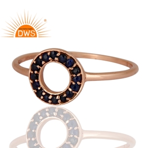 Anillo de Compromiso de Oro Rosa de 9k, Anillo de Oro Sólido con Incrustaciones de Zafiro Azul, Joyería Moderna Unisex para Mujer, Venta al por Mayor - Product Image 2