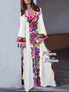 Colección de lujo 2024 para mujer, vestido caftán elegante étnico Floral de manga larga con bordado pesado tejido hasta el suelo - Product Image 4