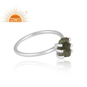 Anillo apilable de piedras preciosas de moldavita en bruto Natural de plata de ley fina, joyería para mujer, regalo para ella - Product Image 3