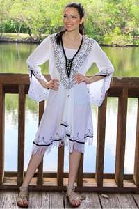 Dernière robe courte décontractée confortable facile à porter ourlet asymétrique motif floral brodé gland prix modéré couverture de plage - Product Image 2