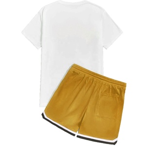 ชุดกีฬาสำหรับผู้ชายชุดวิ่งพิมพ์ลายตัวอักษรมีเชือกผูกเอวกางเกงขาสั้นสีล้วนสำหรับใส่วิ่ง - Product Image 6