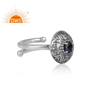 Pretty Iolite Gemstone Prong Set <b>Ring</b> Wholesale Oxidized Jewelry Supplier New Design Sterling Silver <b>Adjustable</b> <b>Ring</b> - Product Image 3