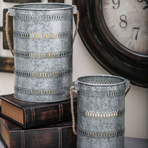 Plata de Metal galvanizado cubo linternas con cuerdas - Product Image 1