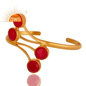 Bracelet en laiton plaqué or à la mode, fournisseur de bracelets, bracelet en chalcédoine rose multi-gemmes, bijoux, collection classique - Product Image 3