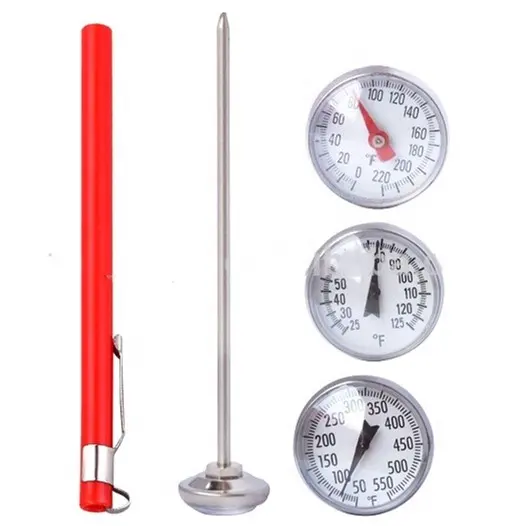 0-220F 1" Instant Read Dial Pocket Meat Thermometer Temperature Monitor Easily Cleaned, Heat Resistance 304 Stainless Steel Red