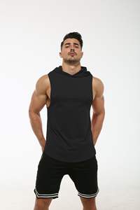 Sudadera con capucha de entrenamiento de verano para hombre, camisetas sin mangas, sudaderas sin mangas de poliéster de secado rápido para gimnasio, logotipo personalizado impreso negro térmico para hombre - Product Image 6