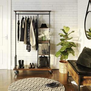 SONGMICS भूरा काला धातु पाइप ड्रेस अप कपड़े रैक, कपड़े रैक पर पहियों, 5-स्तरीय परिधान रैक - Product Image 4