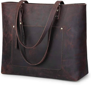 Fourre-tout en cuir véritable pleine fleur marron pour été hiver printemps et automne cadeau parfait pour elle - Product Image 1