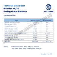 Bitume 40/50, 60/70, 85/100 Bitume naturel Asphalte routier 60/70 Dmm 1.01 - 1.06 Singapour WELLBANK 180kg /baril 45-52