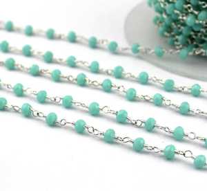 Collar de Rosario con Cuentas Redondas Facetadas de Calcedonia Aqua Natural de 3-3.5mm, Collar Elegante - Product Image 1