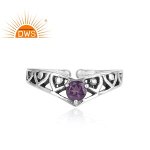 Bague ajustable en argent 925 pour femmes, anneau ethnique, de haute qualité, pour fête, ensemble de pierres précieuses améthyste, vente en gros - Product Image 2