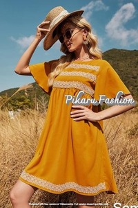 Robe courte pour femme, tenue ethnique, manches mi-longues, en coton, style bohème, brodée, mode, vente en gros, nouvelle collection 2020 - Product Image 3