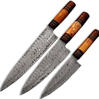 Ensemble de 3 couteaux de chef en acier damas avec lame en acier au carbone et manche en corne de buffle pour ustensiles de cuisine pour couper