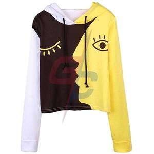 Hauts courts pour femmes, sweat-shirt à capuche avec imprimé du visage, en Patchwork, hauts à manches longues - Product Image 1